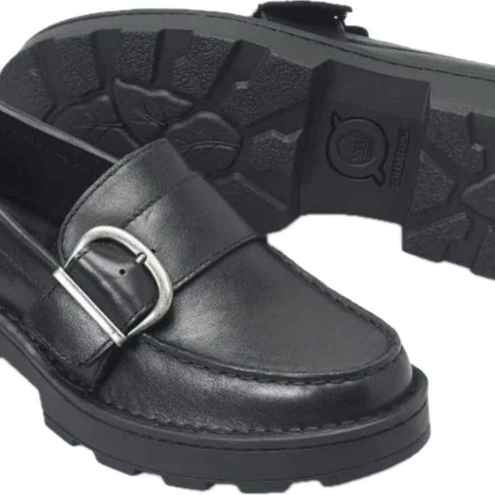 Black Leather womens Loafers